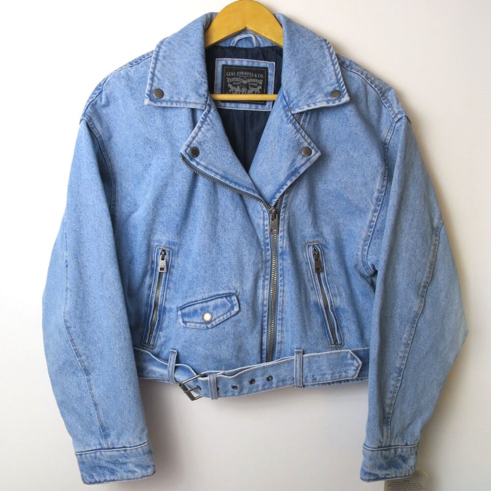 Levi's Denim Crop Moto Jacket Size M - Picture 6 of 14